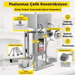 Lavion 15 Litre Elektrikli Sucuk Sosis Dolum Makinası - 6